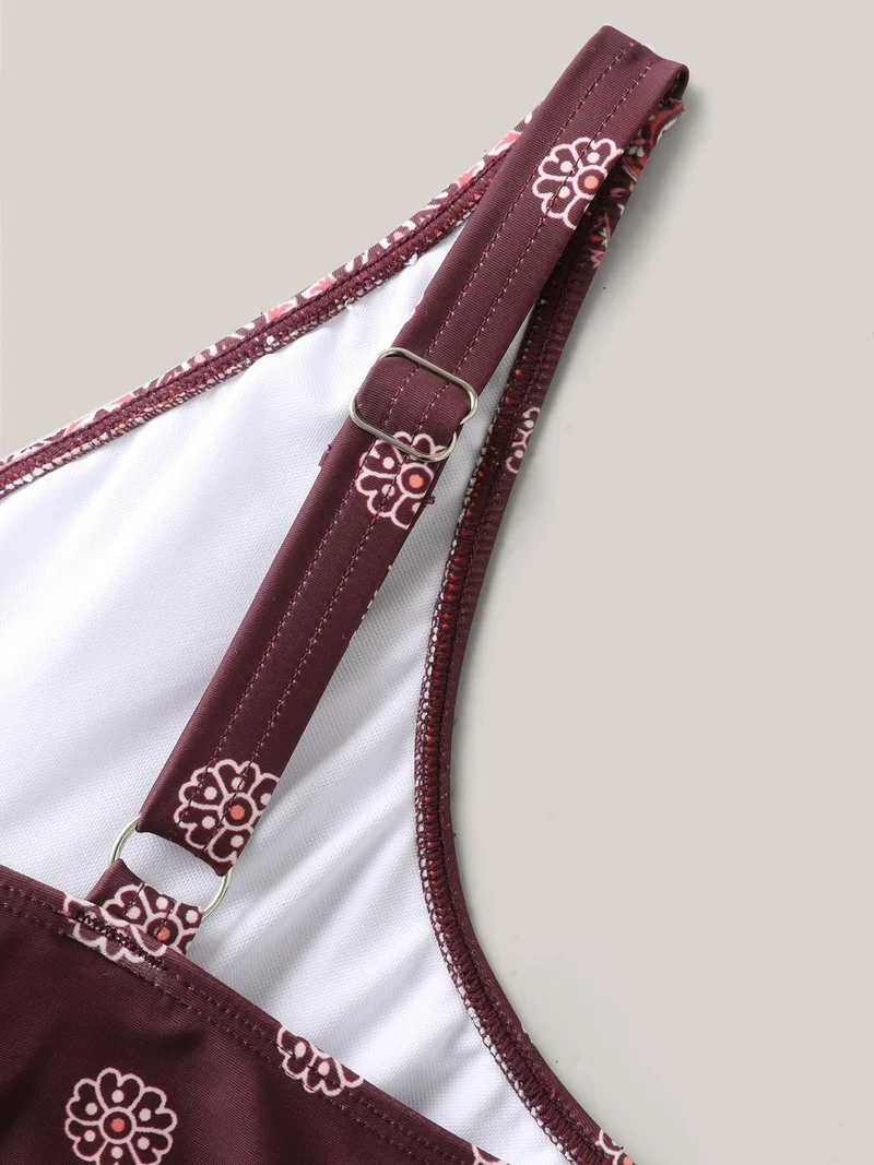 Boho Print Surplice Neck Swim Top