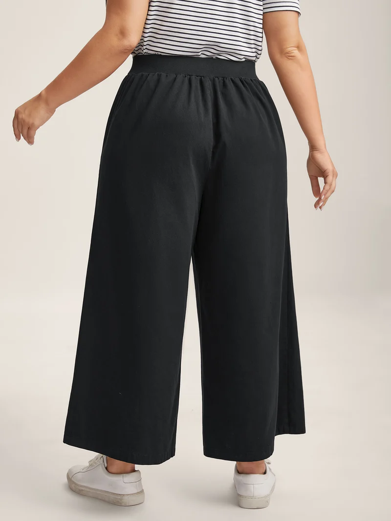 Cotton Threaded Spliced Wide-Leg Pants