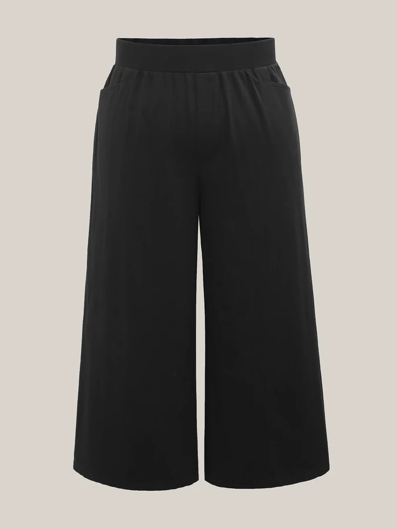 Cotton Threaded Spliced Wide-Leg Pants