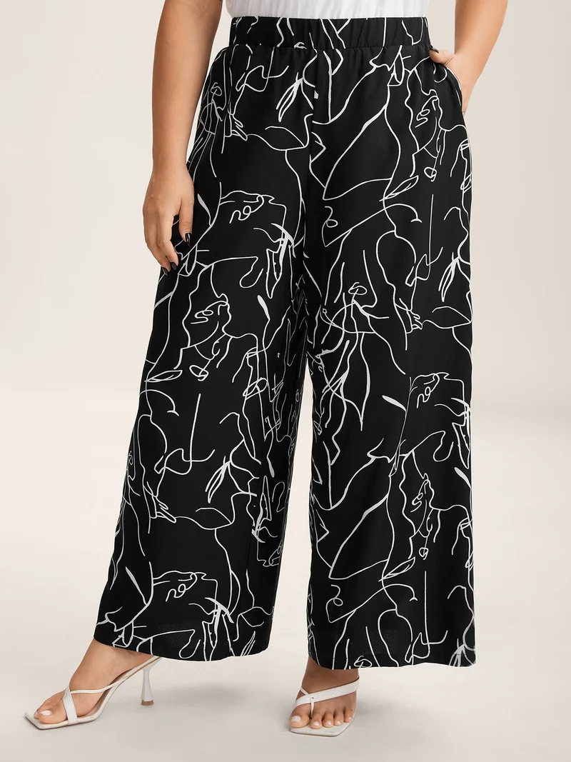 Abstract Print Flowy Wide-Leg Pants