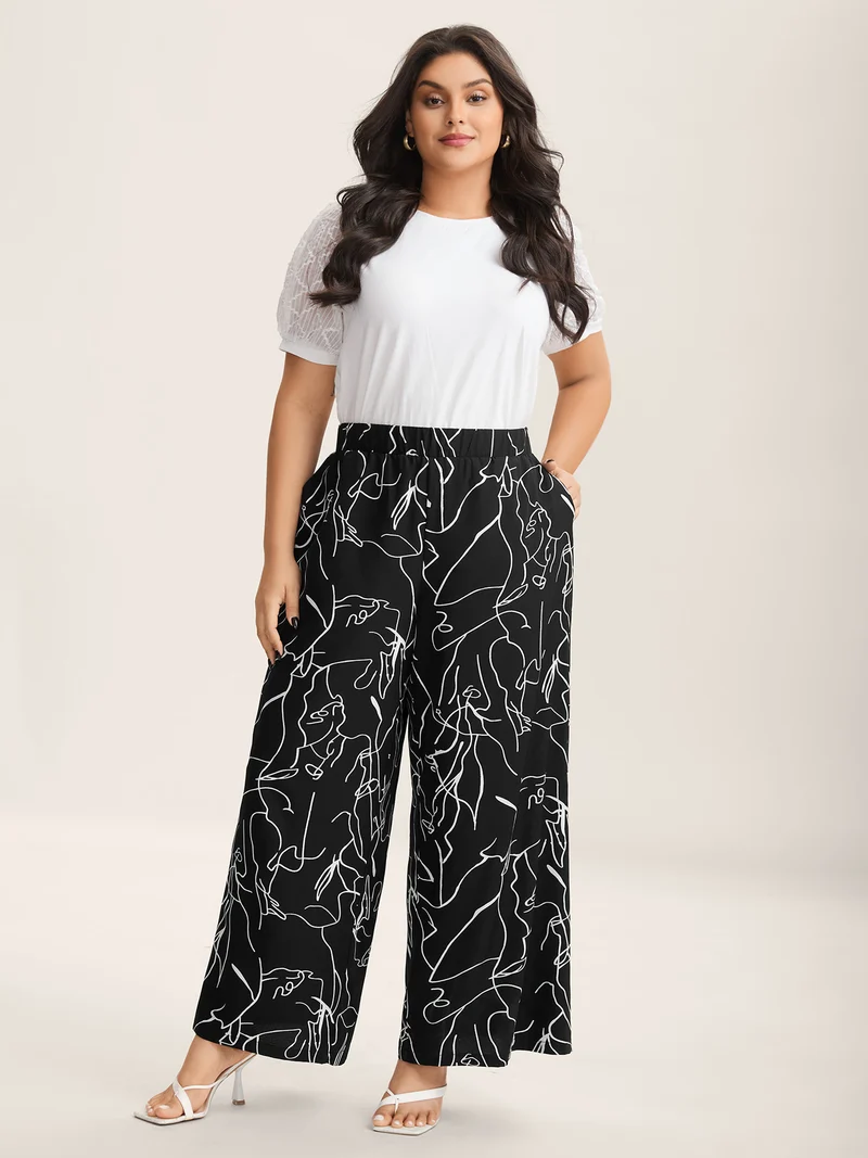 Abstract Print Flowy Wide-Leg Pants