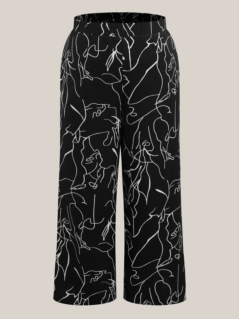 Abstract Print Flowy Wide-Leg Pants