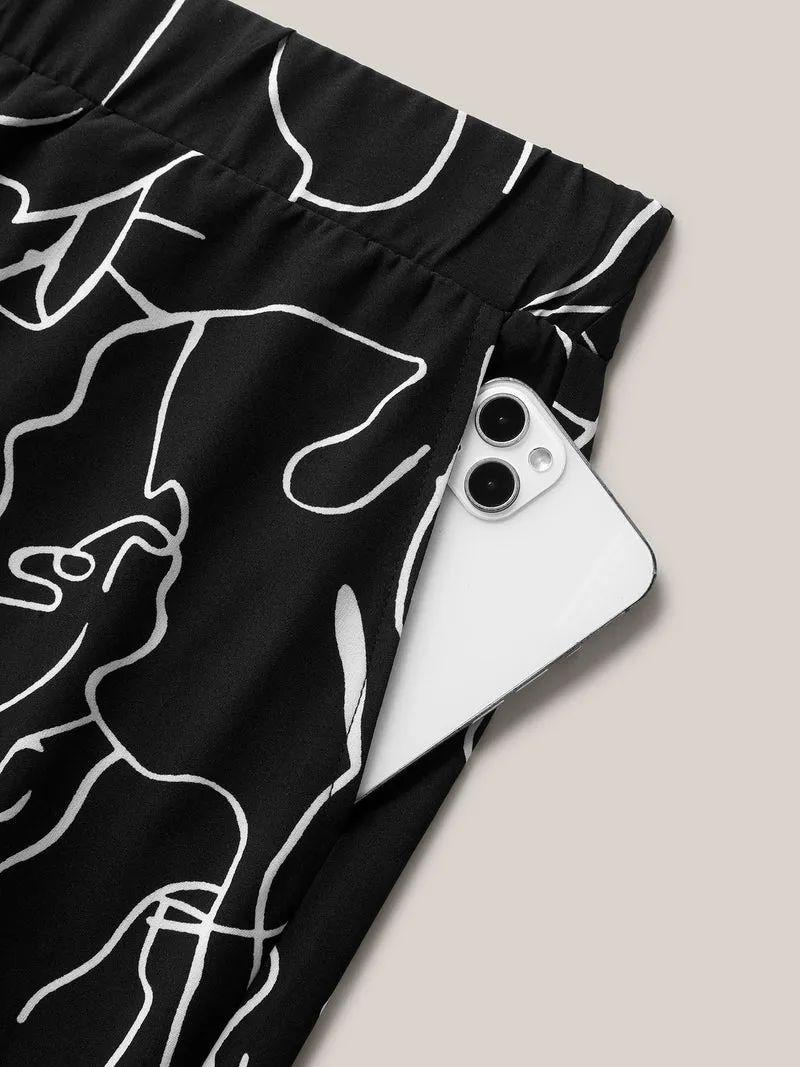 Abstract Print Flowy Wide-Leg Pants