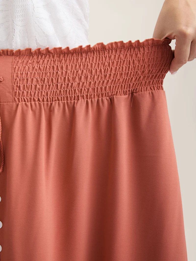 Shirred Back Button Detail Maxi Skirt