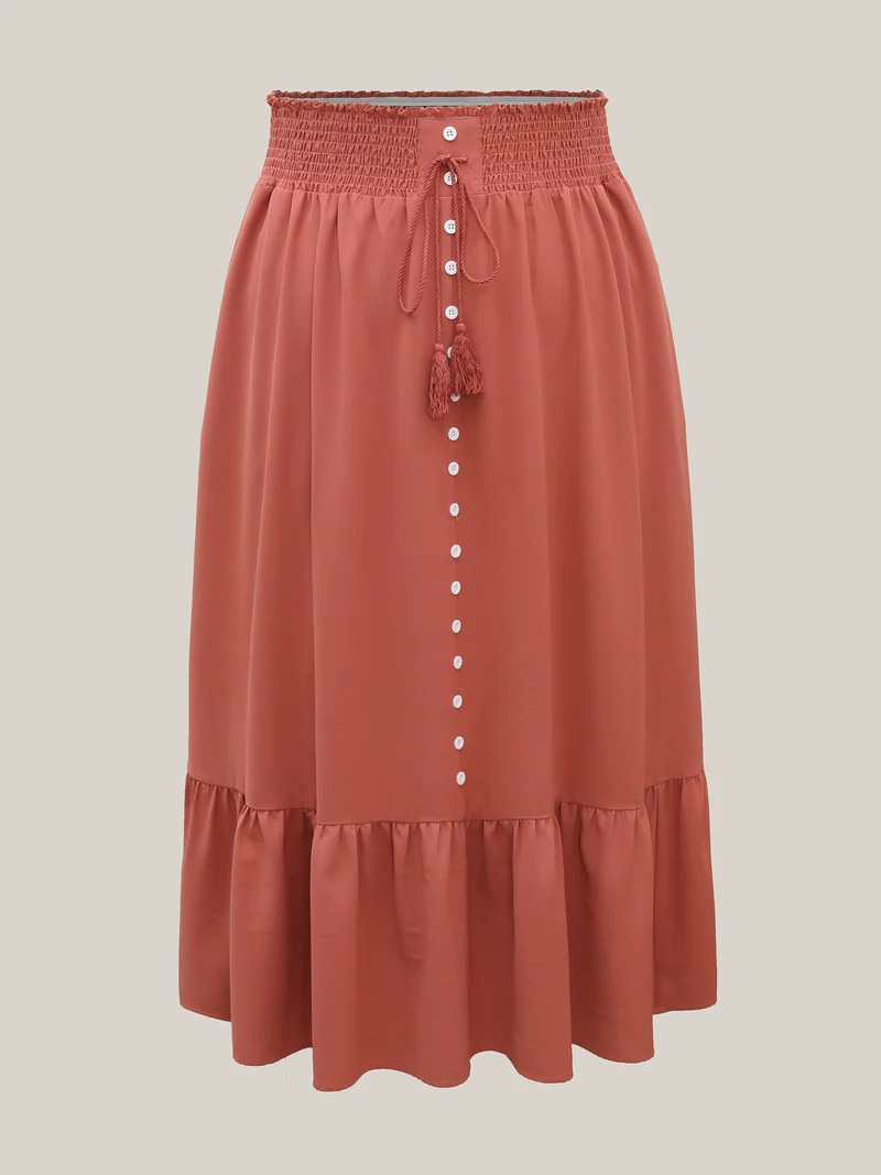 Shirred Back Button Detail Maxi Skirt