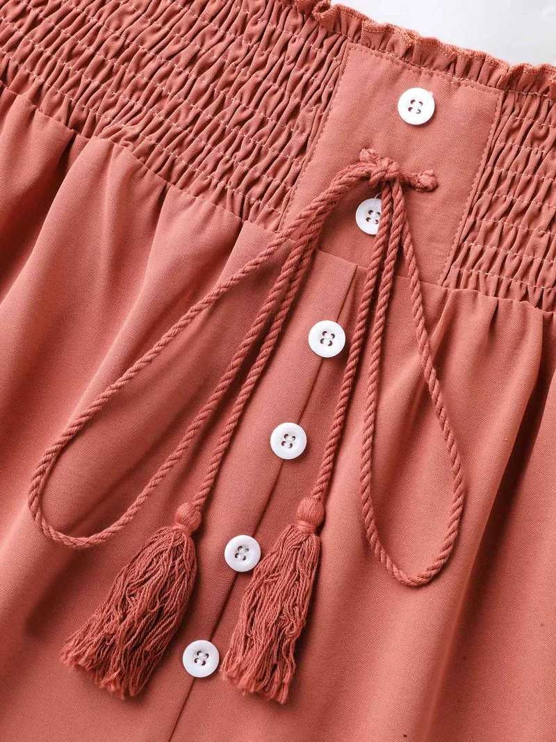 Shirred Back Button Detail Maxi Skirt