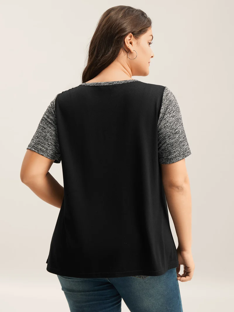 Color Contrast Button Detail T-Shirt