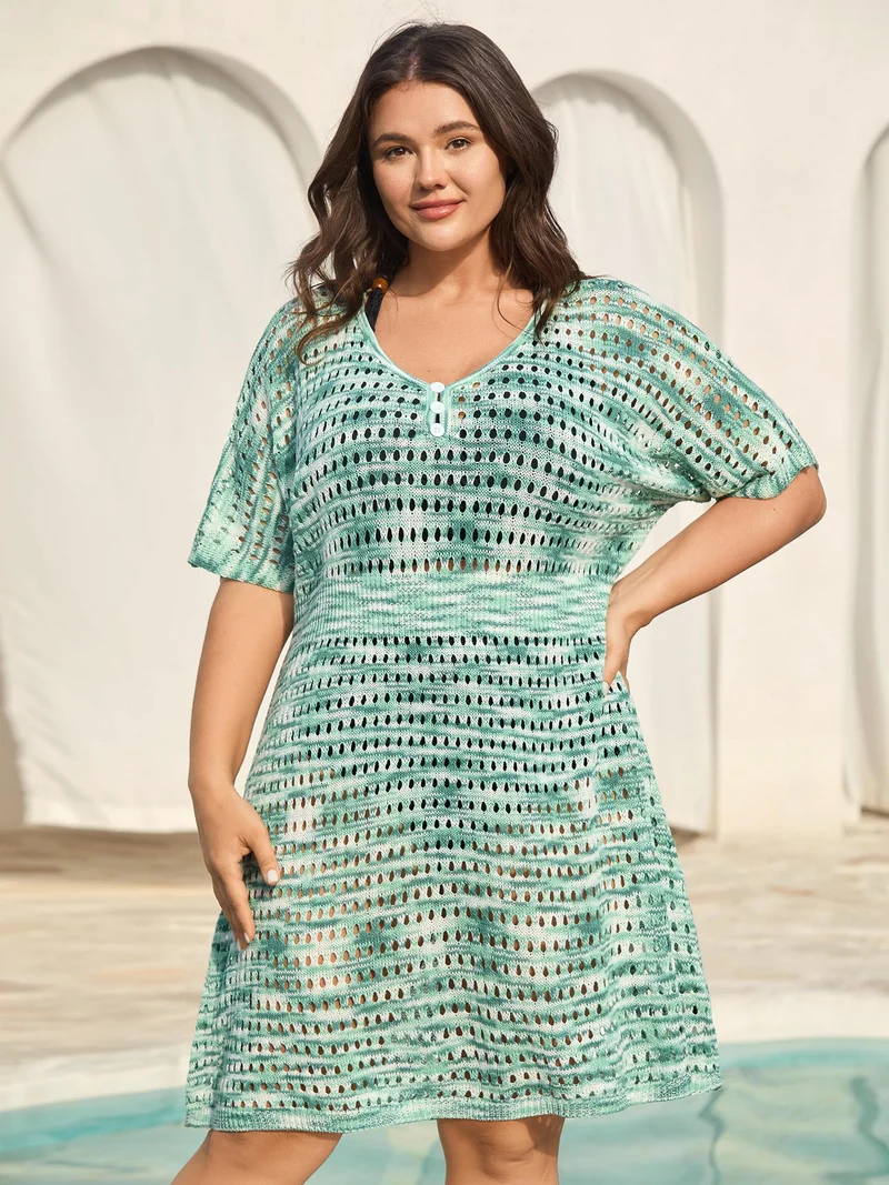 Heather Button Detail Cut-Out Swim Cover-Up