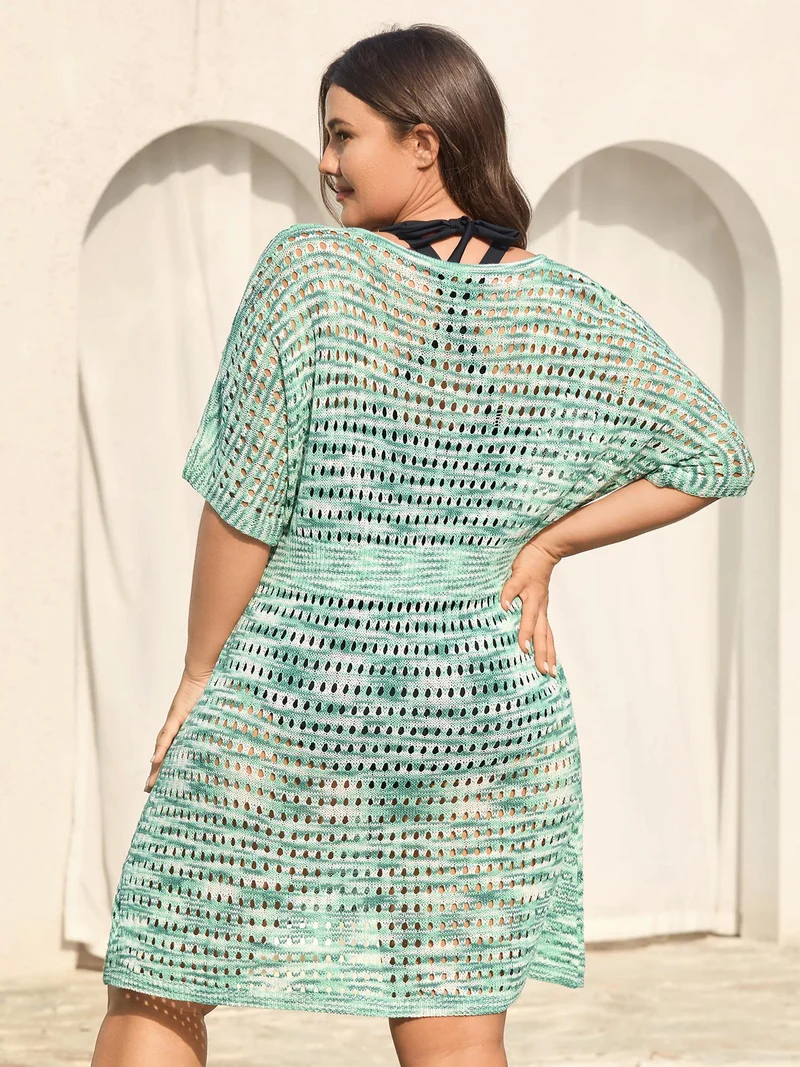 Heather Button Detail Cut-Out Swim Cover-Up