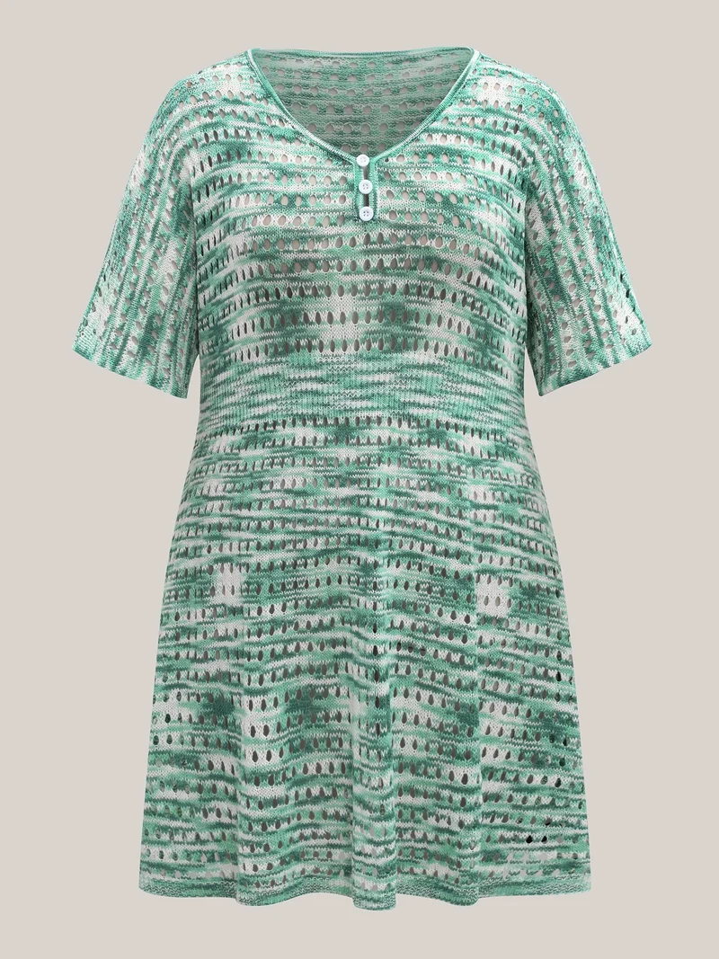 Heather Button Detail Cut-Out Swim Cover-Up