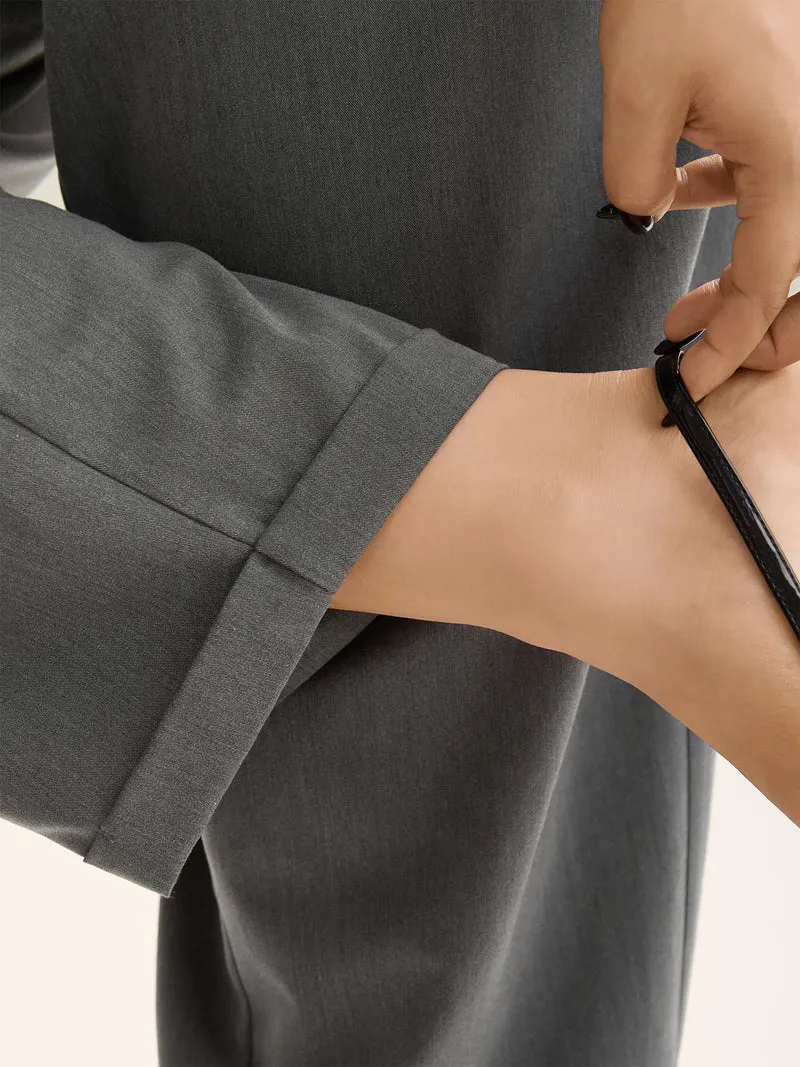 Mid Waist Rolled Hem Straight-Leg Solid Pants