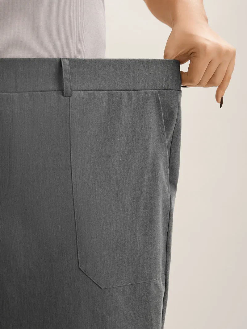 Mid Waist Rolled Hem Straight-Leg Solid Pants