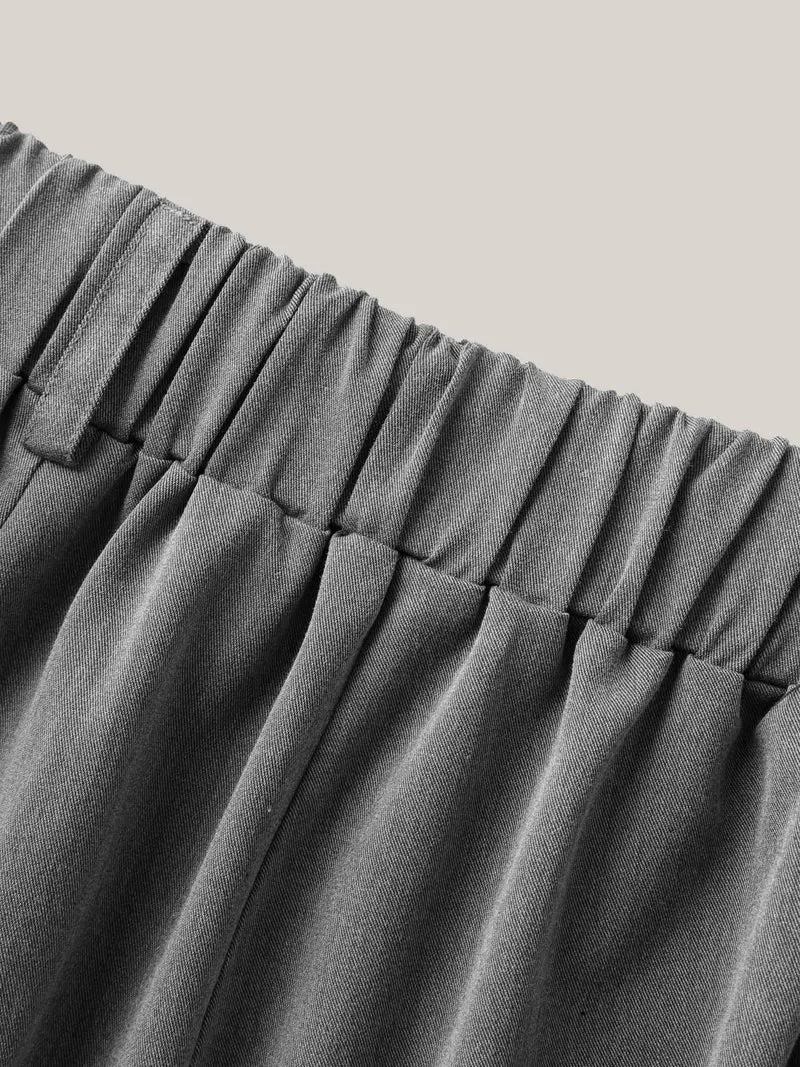Mid Waist Rolled Hem Straight-Leg Solid Pants