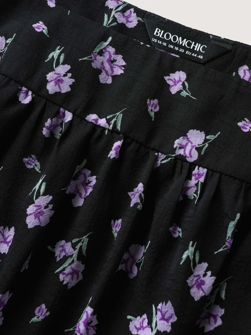 Floral Fiesta Pleated Square Neck Blouse