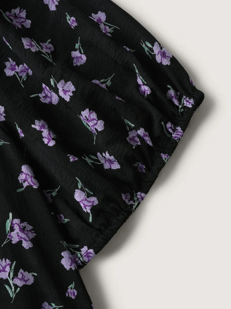Floral Fiesta Pleated Square Neck Blouse