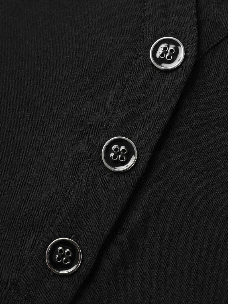 Button Placket Tab Sleeve Blouse