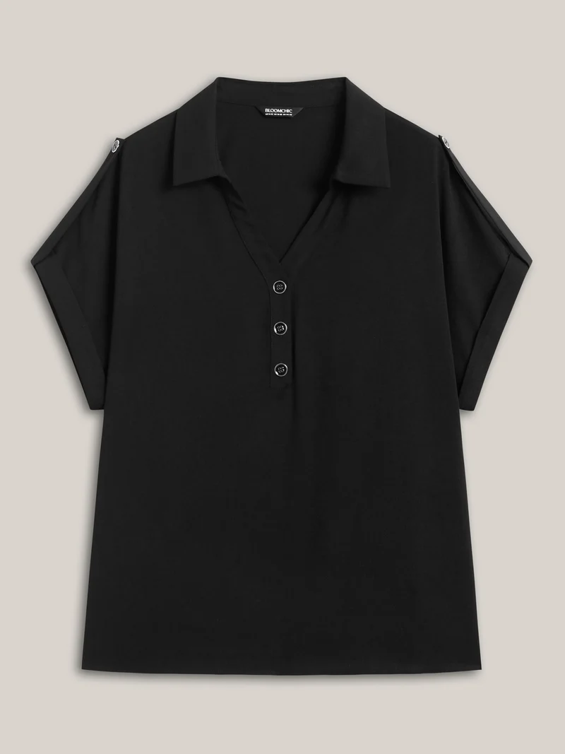 Button Placket Tab Sleeve Blouse