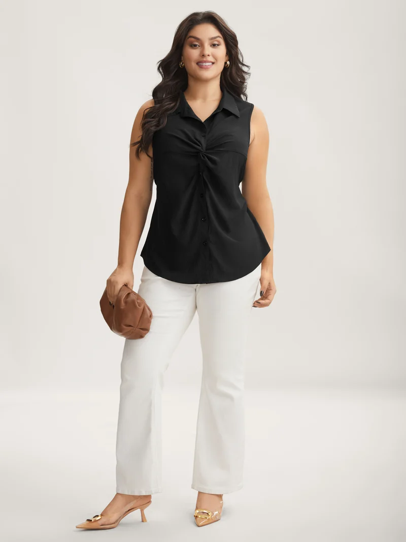 Twist Front Button Placket Tank Top