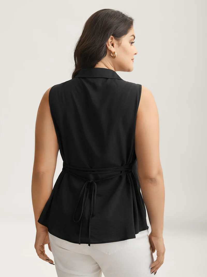 Twist Front Button Placket Tank Top