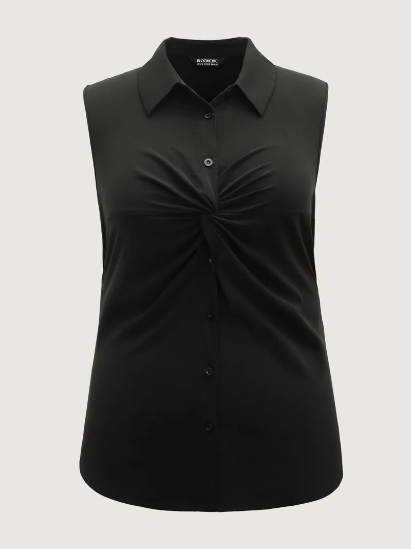 Twist Front Button Placket Tank Top