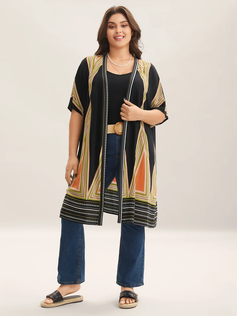 Rayon Boho Print Front-Open Kimono