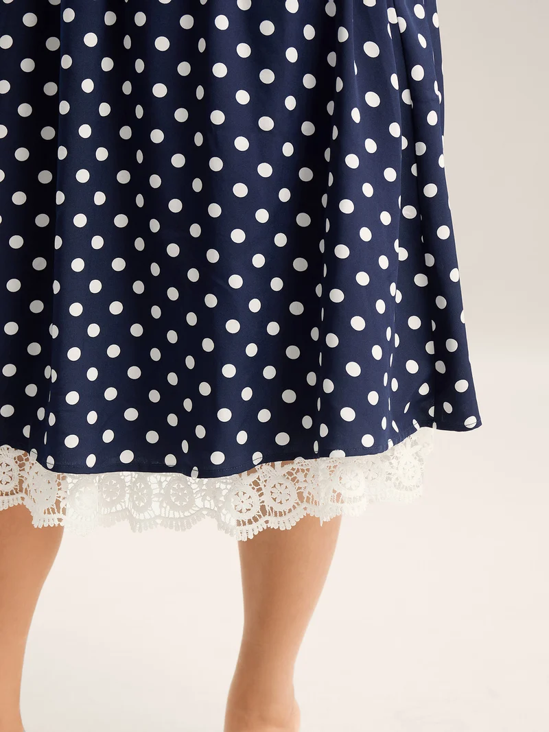 Polka Dots Print Adjustable Lace Midi Dress