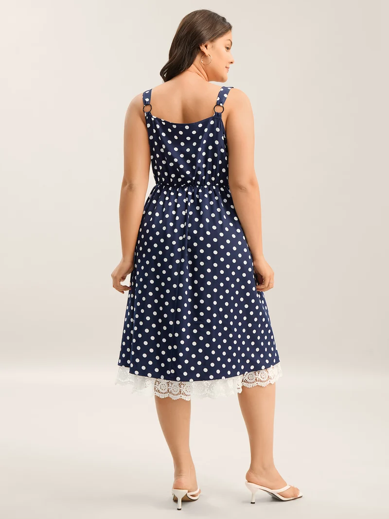 Polka Dots Print Adjustable Lace Midi Dress