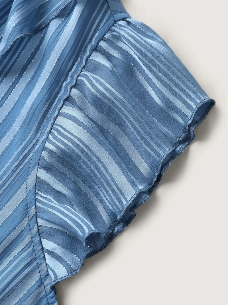 Textured Stripe Ruffled Neck Midi Dress