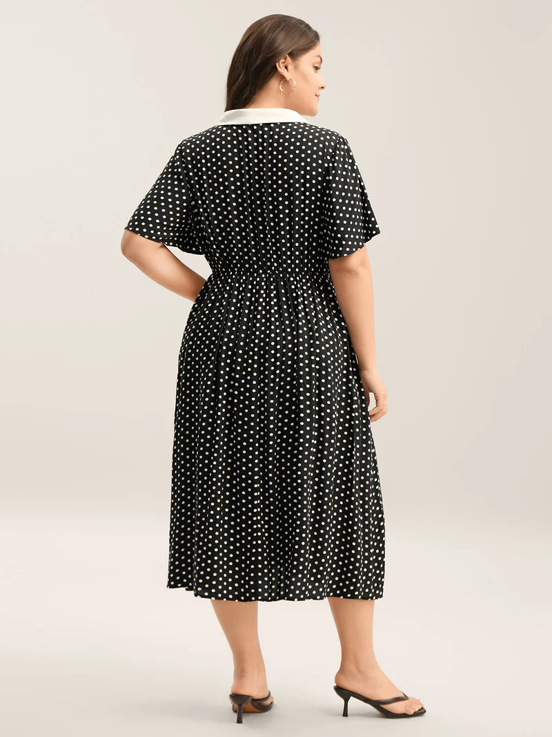Rayon Pretty Polka Dots Lapel Collar Dress