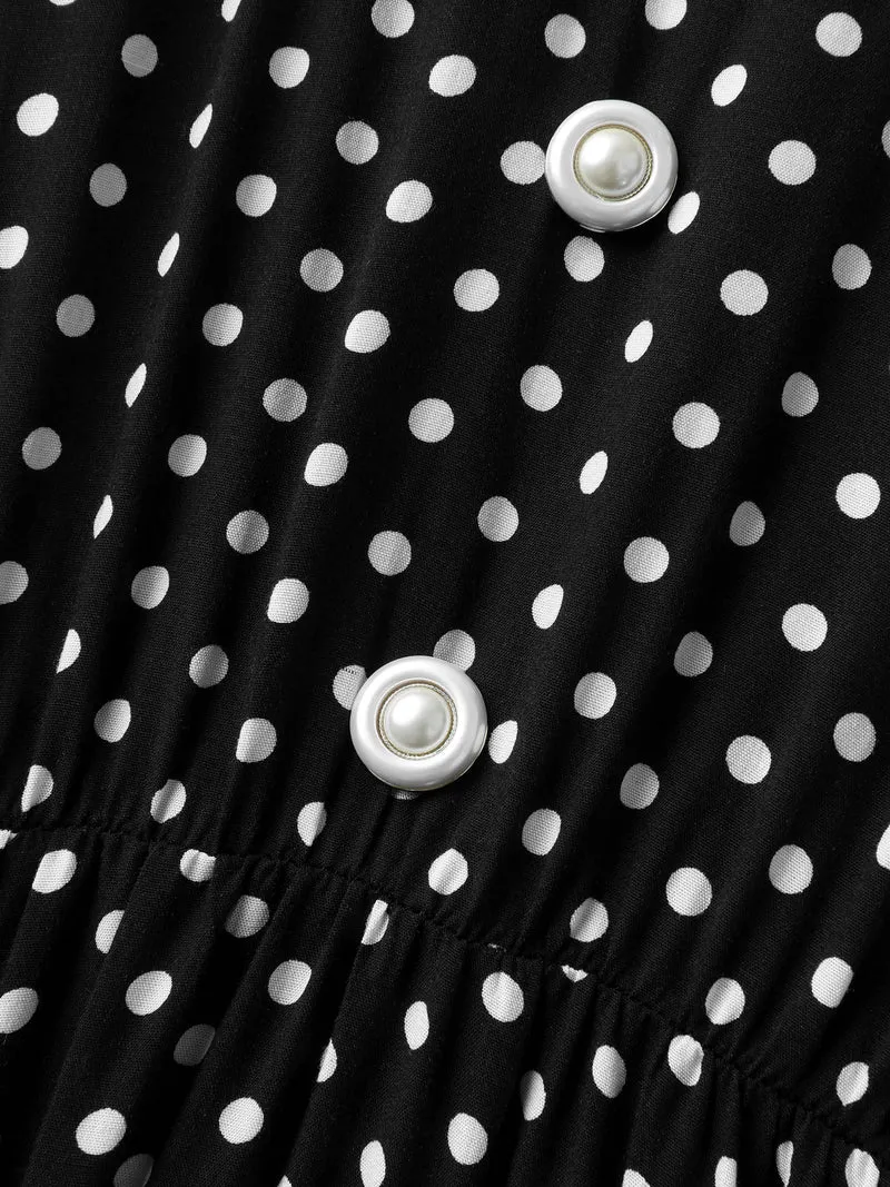 Rayon Pretty Polka Dots Lapel Collar Dress