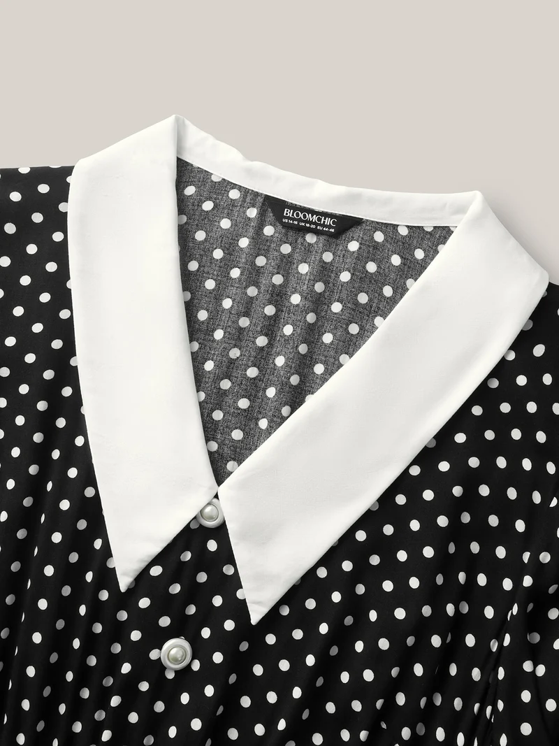Rayon Pretty Polka Dots Lapel Collar Dress