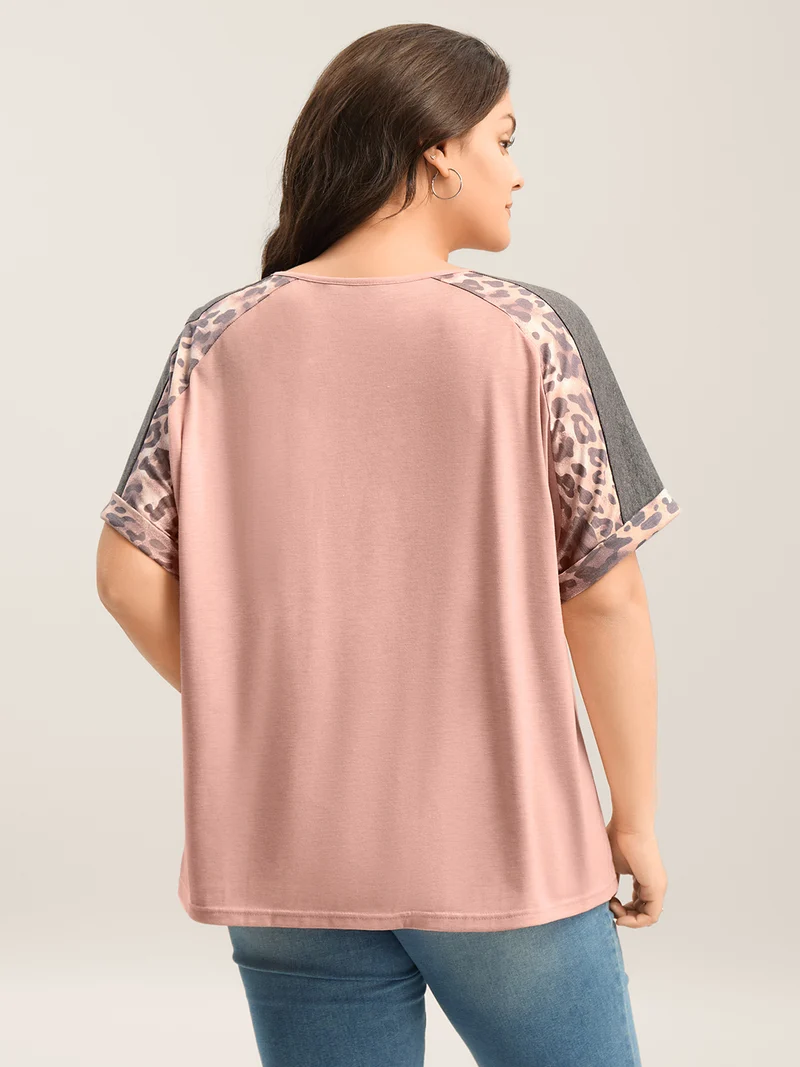 Leopard Print Color Contrast T-Shirt