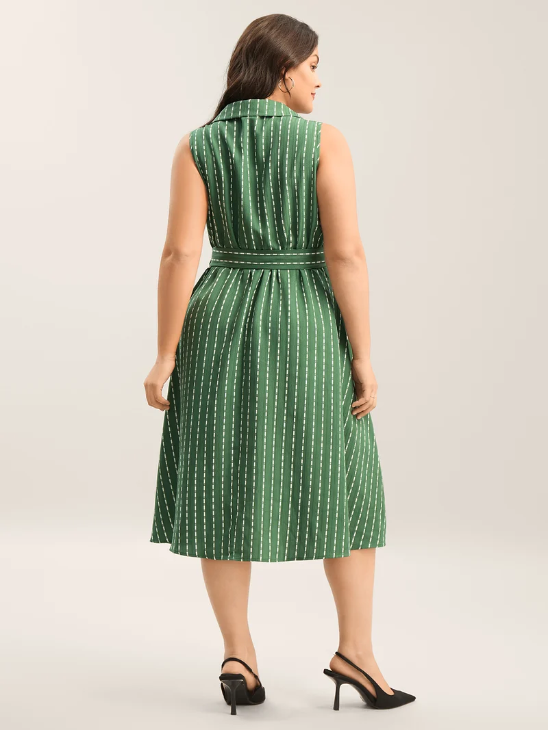 Breezy Stripes Belted Pockets Midi Dress