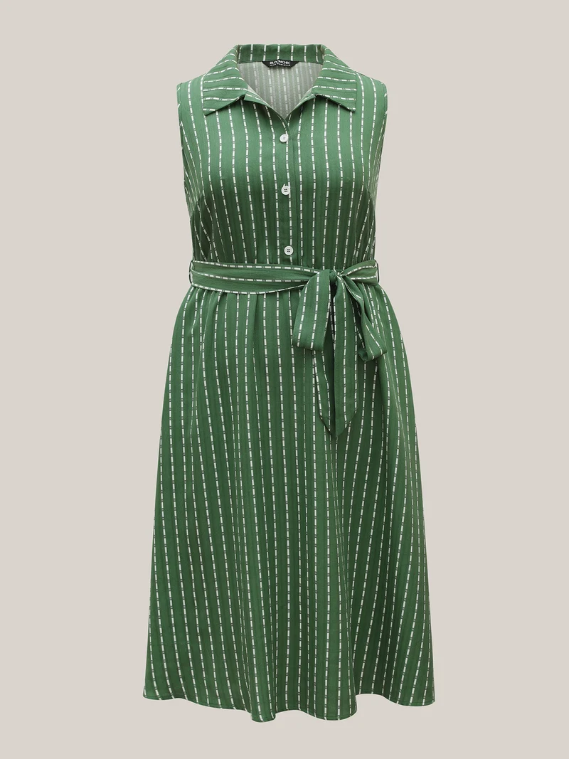 Breezy Stripes Belted Pockets Midi Dress