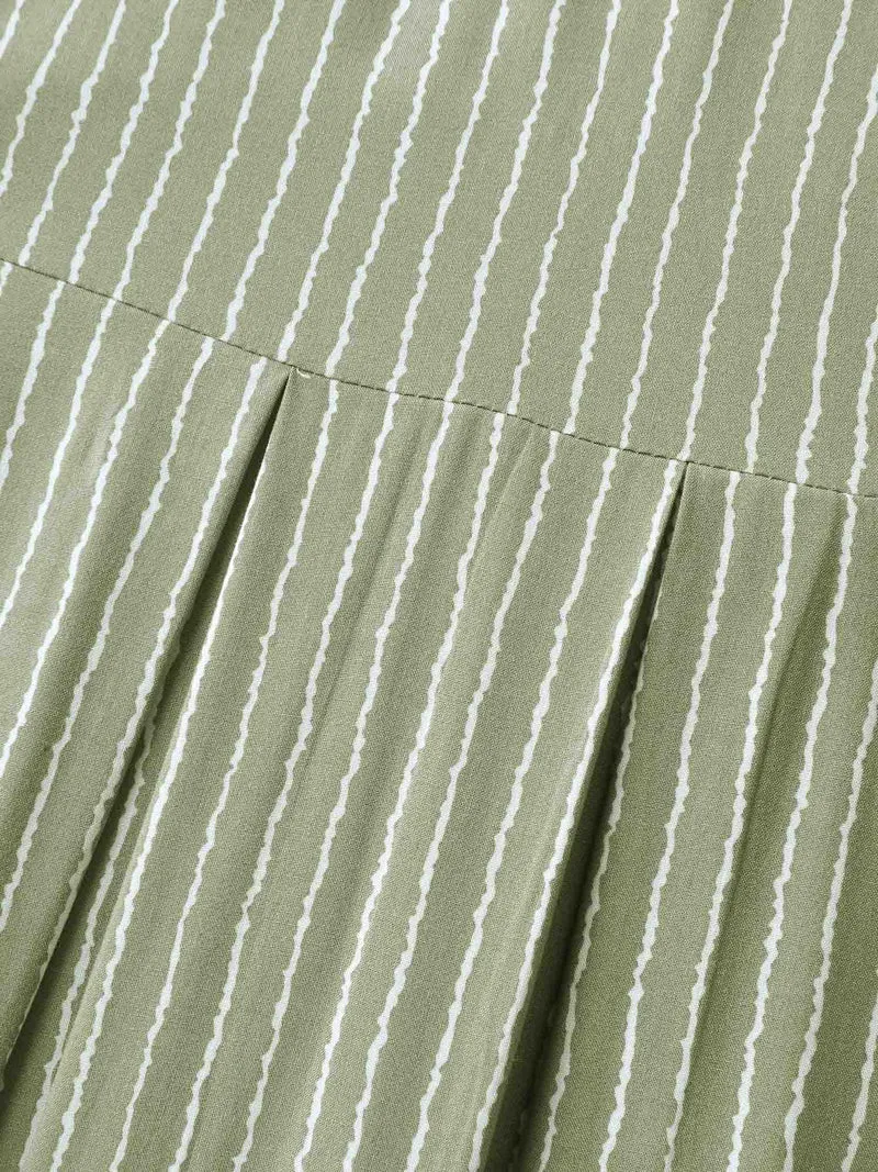 Stripe Print Button Detail Collar Midi Dress