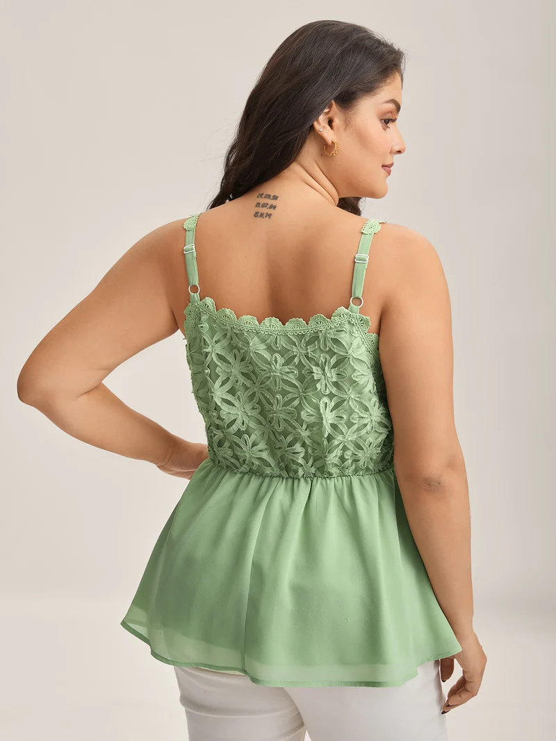 Textured Lace Tie Flared Tank Top