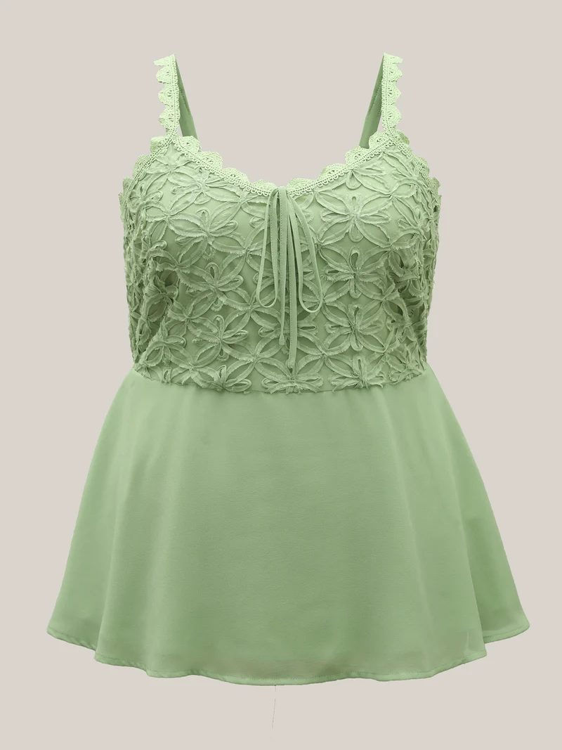 Textured Lace Tie Flared Tank Top