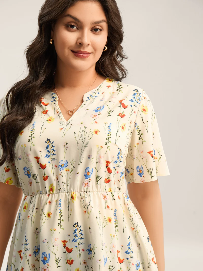 Branch Floral Print Notched Collar Blouse
