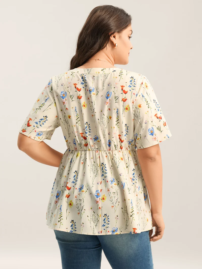 Branch Floral Print Notched Collar Blouse