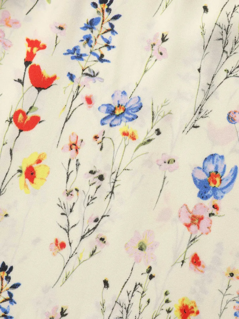 Branch Floral Print Notched Collar Blouse