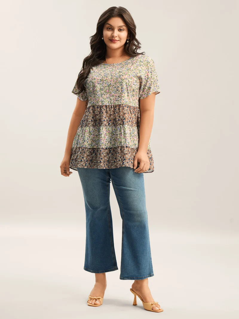 Ditsy Floral Print Tiered Blouse