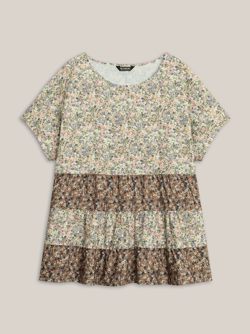 Ditsy Floral Print Tiered Blouse