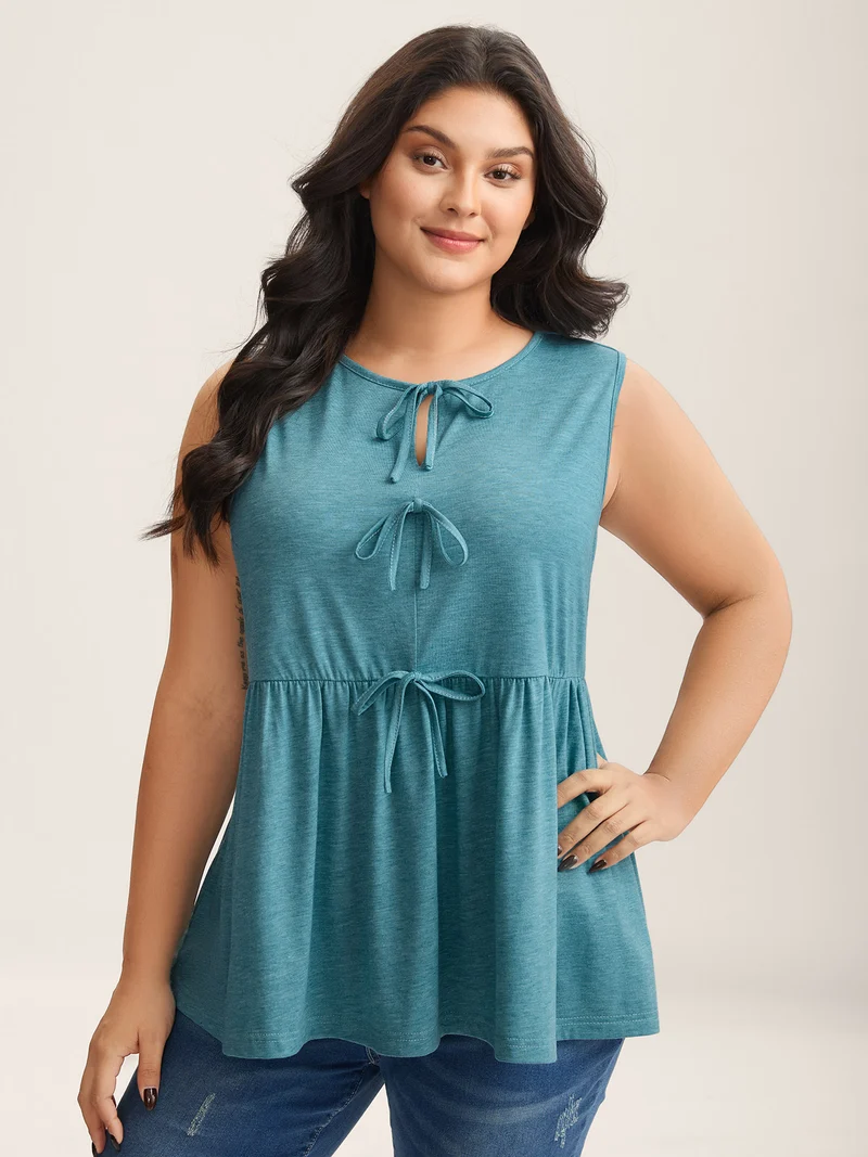 Bow Tie Detail Neck Keyhole Tank Top