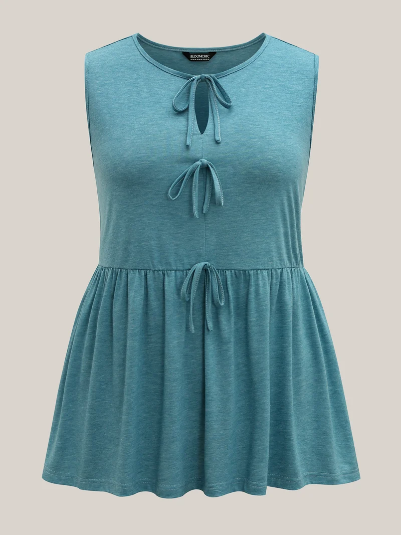 Bow Tie Detail Neck Keyhole Tank Top