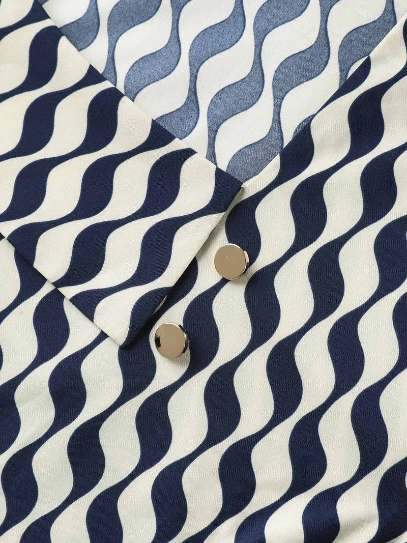 Wavy Print Asymmetrical Neckline Blouse