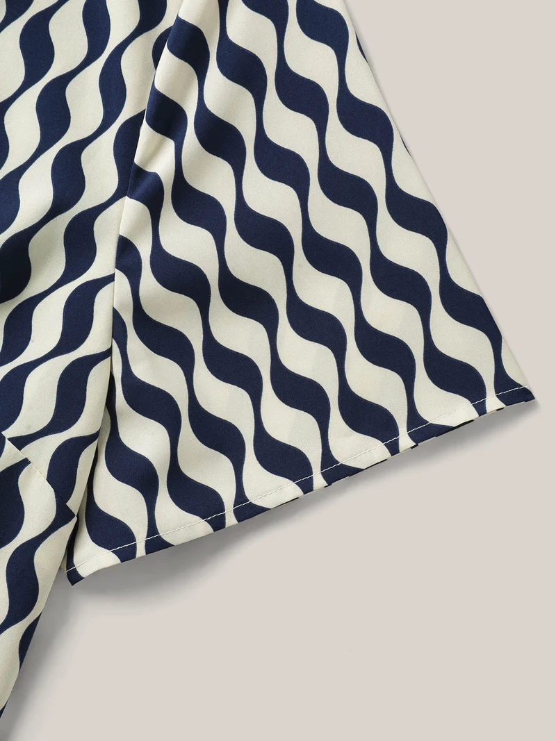 Wavy Print Asymmetrical Neckline Blouse