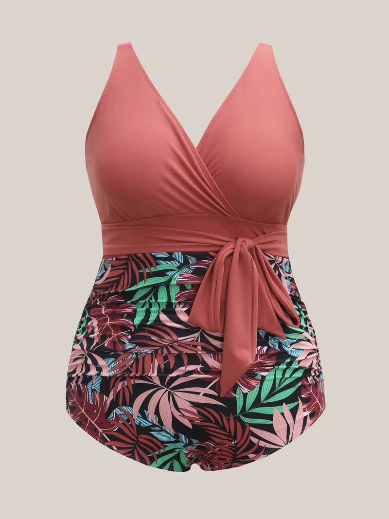 Tropical Print Contrast One-Piece Swimsuit