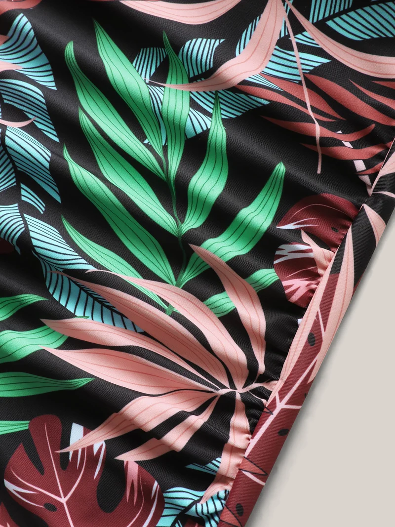 Tropical Print Contrast One-Piece Swimsuit
