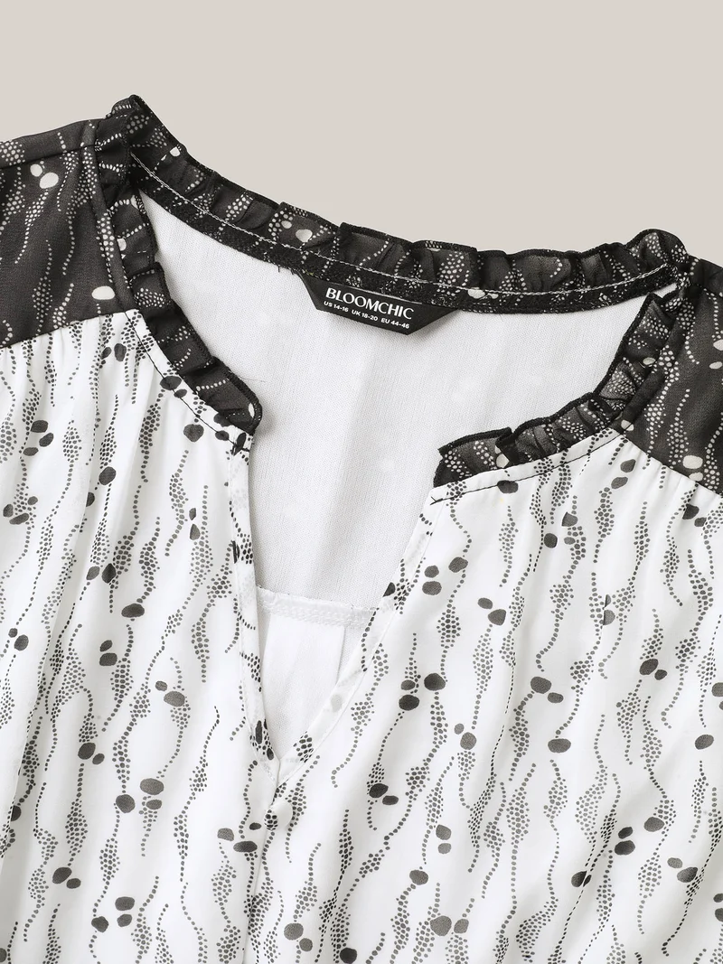 Color Contrast Notched Collar Spliced Blouse