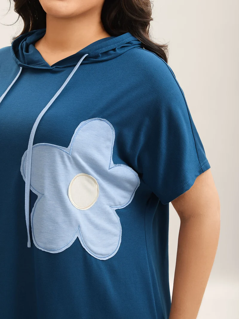 Floral Embroidered Patchwork Hooded T-Shirt